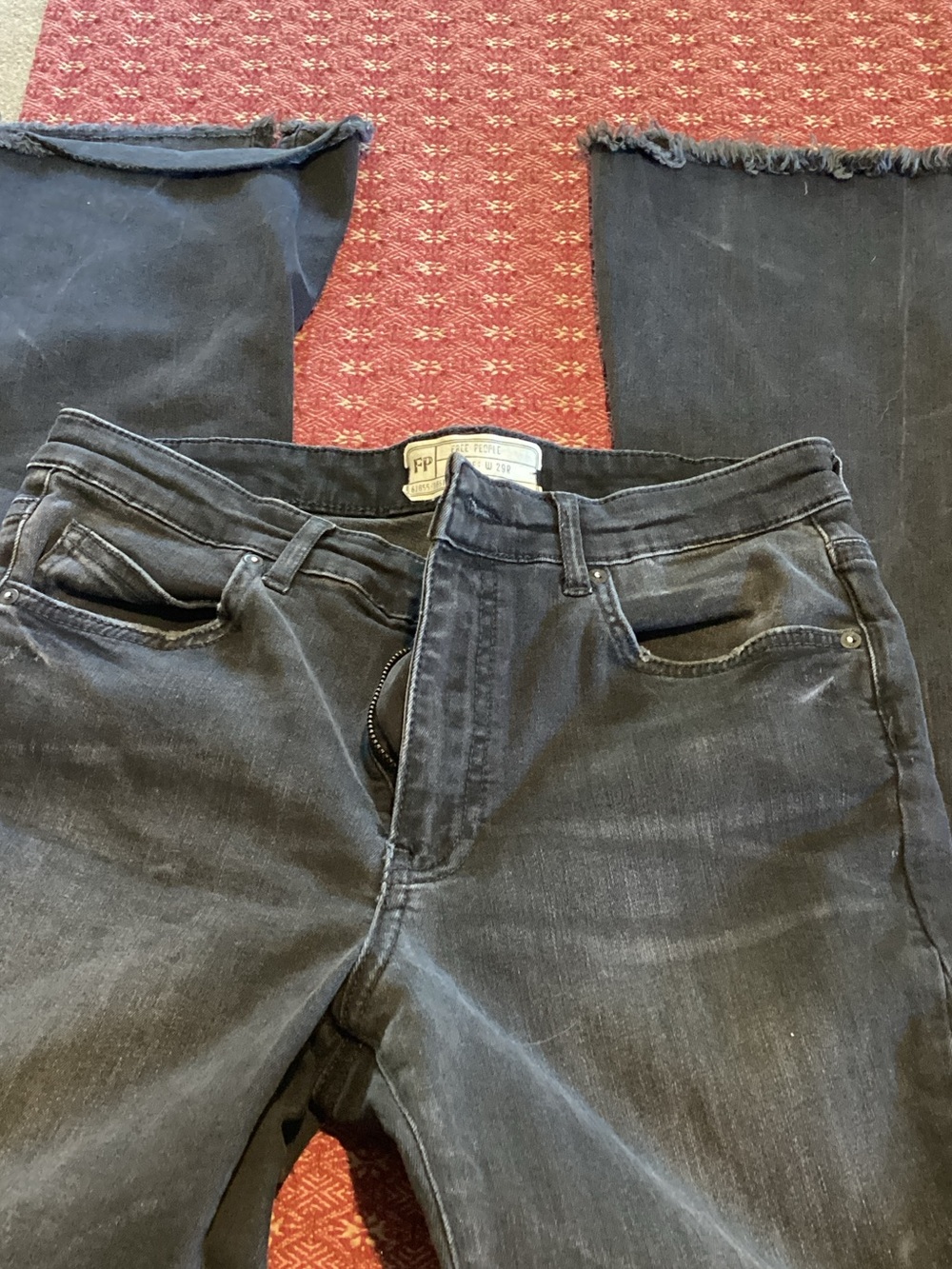 Free People Washed Black Wide-Leg Jeans with Frayed Hem